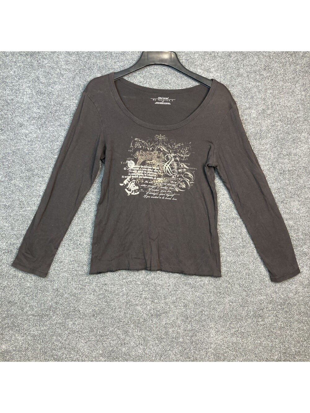 Daisy Fuentes My Favorite T Size Large Black Graphic Scoop Neck L/S Top Shirt